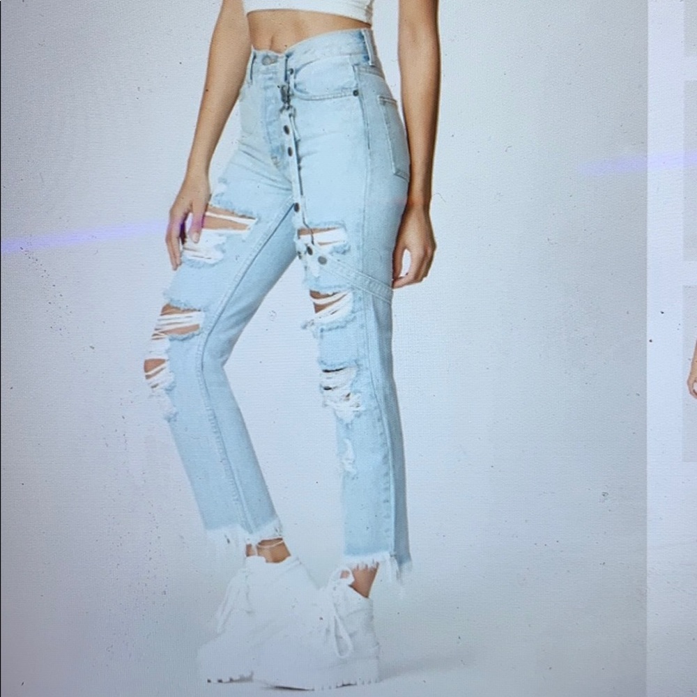 Harness Light Washed Denim Ripped Jeans